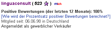 Ebay-Bewertung vom Februar 2011 - 100 % positiv 